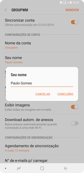 Digite o nome do remetente, e pressione CONCLUÍDO. Digite o nome do remetente, e pressione CONCLUÍDO.