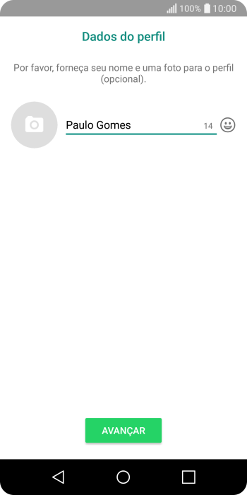Digite o nome do usuário, e pressione AVANÇAR. Digite o nome do usuário, e pressione AVANÇAR.