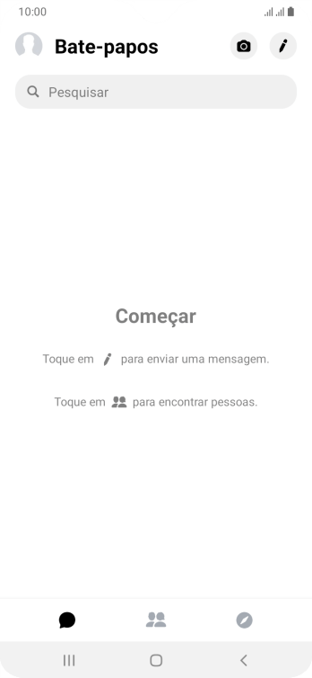Pressione o ícone de nova mensagem, e digite as primeiras letras do nome do contato. Pressione o ícone de nova mensagem, e digite as primeiras letras do nome do contato.