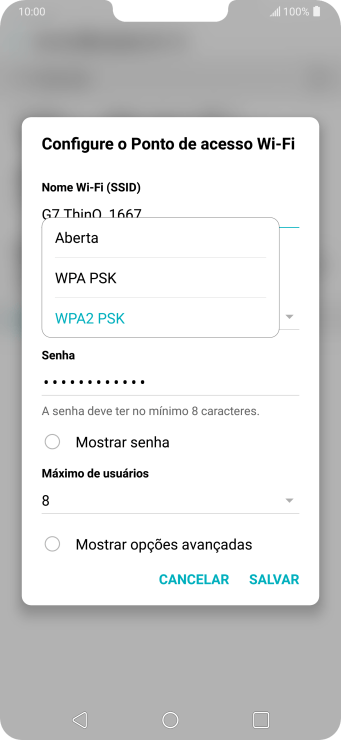 Pressione WPA2 PSK para proteger seu Roteador Wi-Fi com uma senha. Pressione WPA2 PSK para proteger seu Roteador Wi-Fi com uma senha.