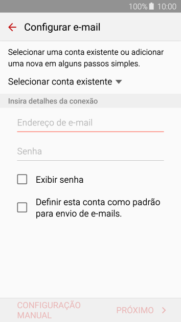 Pressione Endereço de e-mail, e digite o endereço de e-mail. Pressione Endereço de e-mail, e digite o endereço de e-mail.