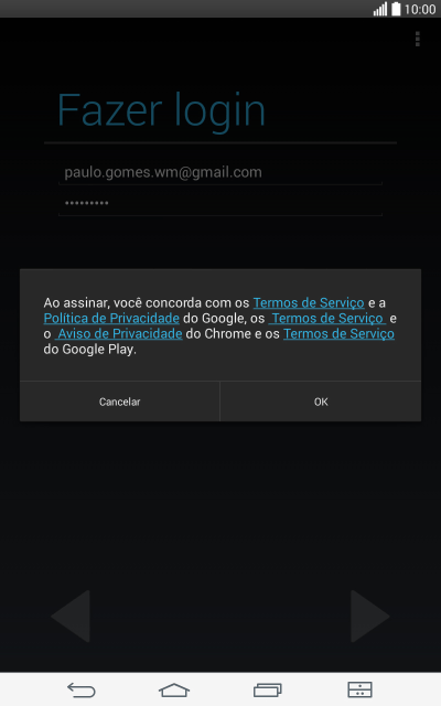 Pressione OK, e siga as instruções da tela para selecionar as configurações da sua conta Google. Pressione OK, e siga as instruções da tela para selecionar as configurações da sua conta Google.