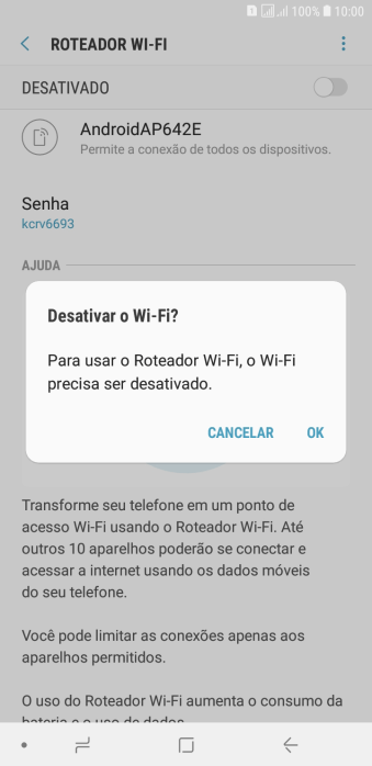 Se o Wi-Fi estiver ativado você deve pressionar OK. Se o Wi-Fi estiver ativado você deve pressionar OK.