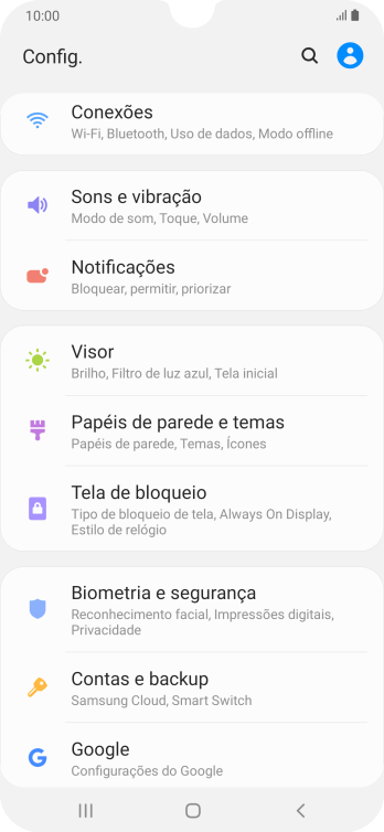 Pressione Contas e backup. Pressione Contas e backup.