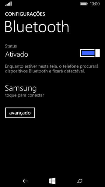 Pressione o dispositivo Bluetooth desejado, e siga as instruções da tela para conectar o dispositivo ao seu celular. Pressione o dispositivo Bluetooth desejado, e siga as instruções da tela para conectar o dispositivo ao seu celular.
