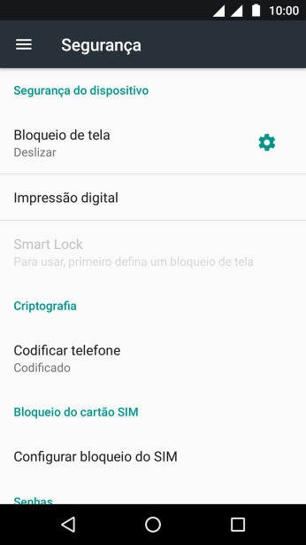 Pressione Configurar bloqueio do SIM. Pressione Configurar bloqueio do SIM.