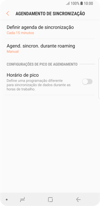 Pressione Definir agenda de sincronização. Pressione Definir agenda de sincronização.