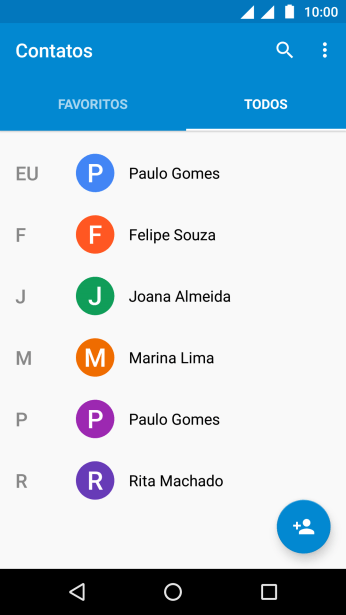 Pressione o ícone de novo contato. Pressione o ícone de novo contato.