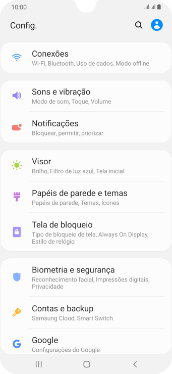 Pressione Contas e backup. Pressione Contas e backup.