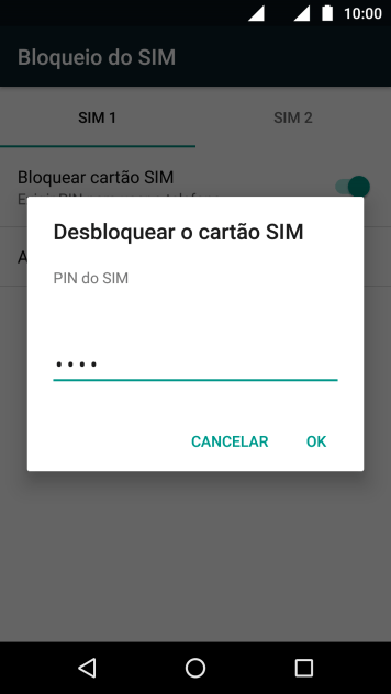 Digite um código PIN de quatro cifras e pressione OK. O código PIN padrão é 1010. Digite um código PIN de quatro cifras e pressione OK. O código PIN padrão é 1010.