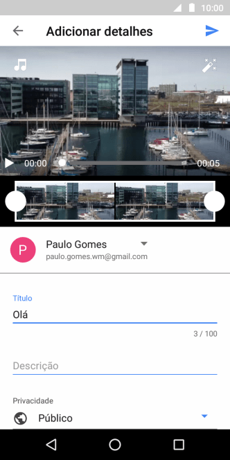 Escreva o texto desejado, e pressione o ícone de upload. Escreva o texto desejado, e pressione o ícone de upload.