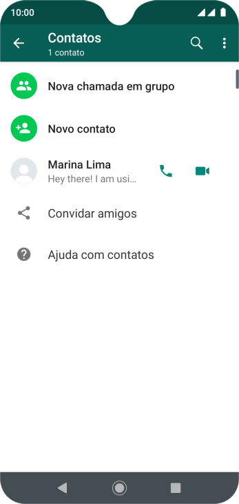 Pressione o ícone de busca, e digite as primeiras letras do nome do contato. Pressione o ícone de busca, e digite as primeiras letras do nome do contato.