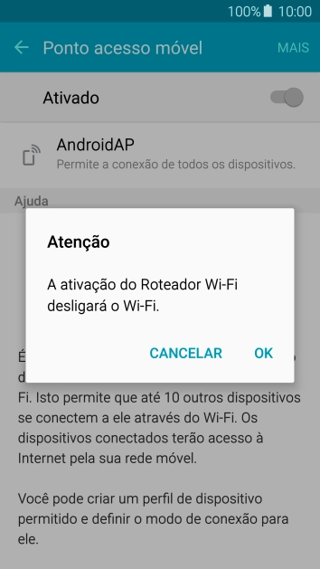Se o Wi-Fi estiver ativado você deve pressionar OK. Se o Wi-Fi estiver ativado você deve pressionar OK.