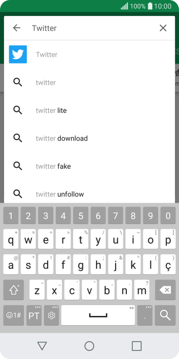 Digite Twitter e pressione o ícone de busca. Digite Twitter e pressione o ícone de busca.