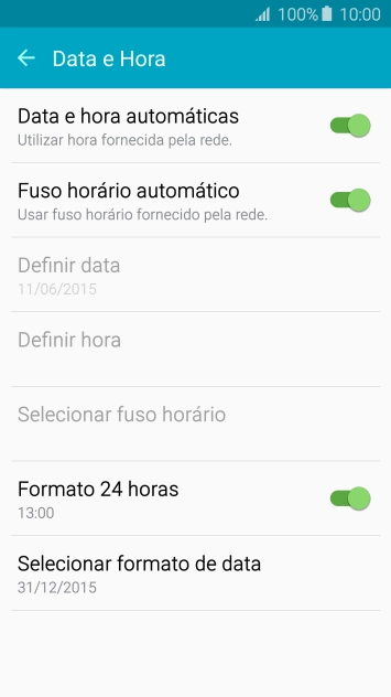 Pressione Data e hora automáticas para ativar a função. Pressione Data e hora automáticas para ativar a função.