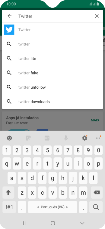 Digite Twitter e pressione o ícone de busca. Digite Twitter e pressione o ícone de busca.