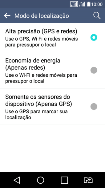 Se você selecionar Alta precisão (GPS e redes), o seu celular poderá encontrar sua posição precisa com ajuda dos satélites GPS, rede celular e e da rede Wi-Fi próximos à você. O GPS via satélite requer uma visão livre para o céu. Se você selecionar Alta precisão (GPS e redes), o seu celular poderá encontrar sua posição precisa com ajuda dos satélites GPS, rede celular e e da rede Wi-Fi próximos à você. O GPS via satélite requer uma visão livre para o céu.