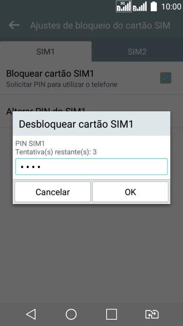 Digite um código PIN de quatro cifras e pressione OK. O código PIN padrão é 1010. Digite um código PIN de quatro cifras e pressione OK. O código PIN padrão é 1010.