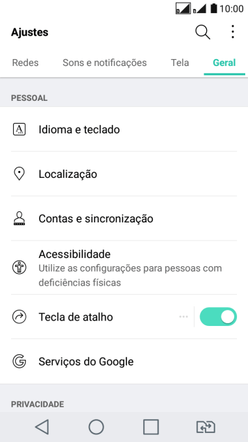 Pressione Contas e sincronização. Pressione Contas e sincronização.