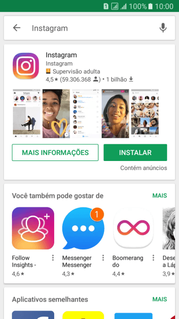 Pressione Instagram. Pressione Instagram.