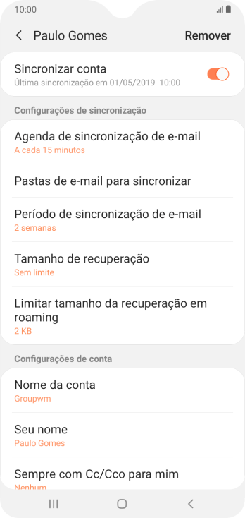 Pressione Nome da conta. Pressione Nome da conta.