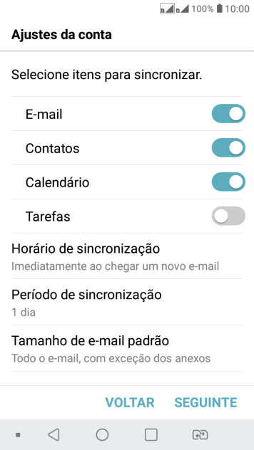 Se a tela mostrar essa imagem, sua conta foi reconhecida e configurada automaticamente. Siga as instruções da tela para inserir mais informações e finalizar a configuração. Se a tela mostrar essa imagem, sua conta foi reconhecida e configurada automaticamente. Siga as instruções da tela para inserir mais informações e finalizar a configuração.