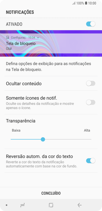 Pressione o indicador ao lado das configurações desejadas para ativá-las. Pressione o indicador ao lado das configurações desejadas para ativá-las.