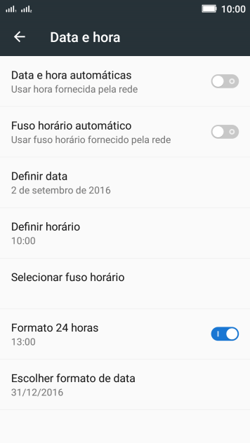 Pressione Data e hora automáticas para ativar a função. Pressione Data e hora automáticas para ativar a função.