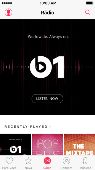 Pressione LISTEN NOW para iniciar a reprodução do Beats 1. Pressione LISTEN NOW para iniciar a reprodução do Beats 1.