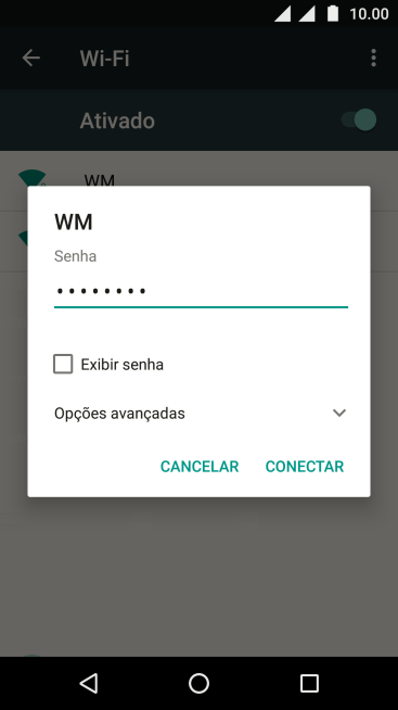 Digite a senha da sua conta da rede Wi-Fi, e pressione CONECTAR. Digite a senha da sua conta da rede Wi-Fi, e pressione CONECTAR.