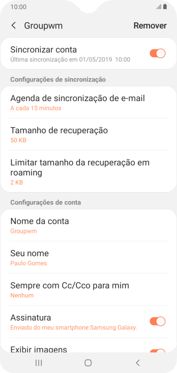 Pressione Nome da conta. Pressione Nome da conta.