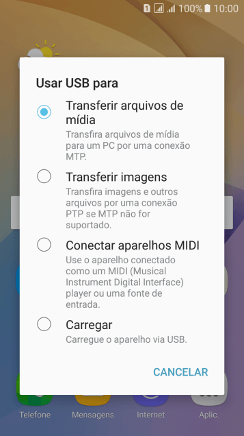 Pressione Transferindo arquivos de mídia para ativar a função. Pressione Transferindo arquivos de mídia para ativar a função.