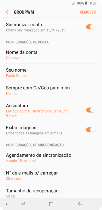Pressione Nome da conta. Pressione Nome da conta.