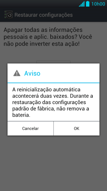 Pressione OK, e aguarde um instante enquanto o restaura as configurações padrão.
Siga as indicações do visor para configurar o celular, e deixá-lo pronto para uso. Pressione OK, e aguarde um instante enquanto o restaura as configurações padrão.
Siga as indicações do visor para configurar o celular, e deixá-lo pronto para uso.