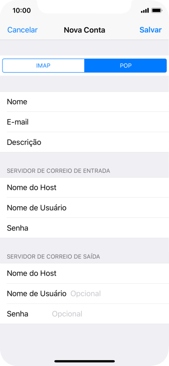 Pressione Nome de Usuário, e digite o nome de usuário da sua conta e-mail. Pressione Nome de Usuário, e digite o nome de usuário da sua conta e-mail.