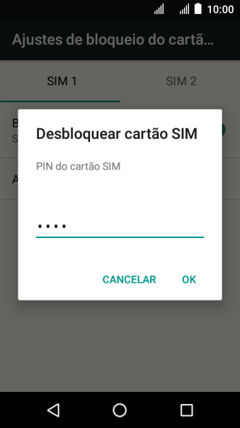 Digite um código PIN de quatro cifras e pressione OK. O código PIN padrão é 1010. Digite um código PIN de quatro cifras e pressione OK. O código PIN padrão é 1010.