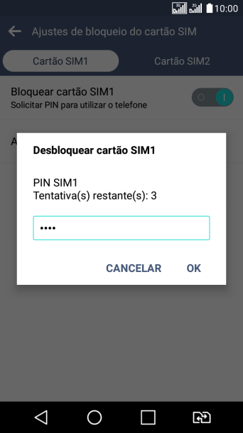 Digite um código PIN de quatro cifras e pressione OK. O código PIN padrão é 1010. Digite um código PIN de quatro cifras e pressione OK. O código PIN padrão é 1010.