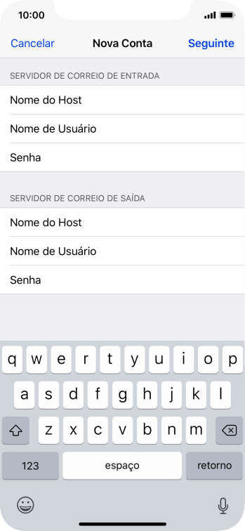 Pressione Senha e digite a senha da sua conta e-mail. Pressione Senha e digite a senha da sua conta e-mail.