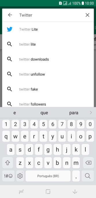 Digite Twitter e pressione o ícone de busca. Digite Twitter e pressione o ícone de busca.