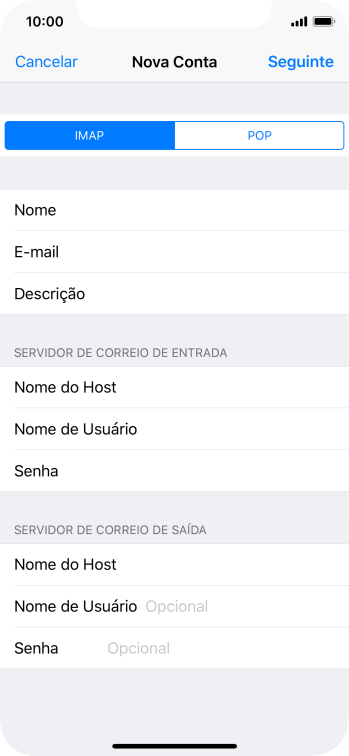 Pressione Nome de Usuário, e digite o nome de usuário da sua conta e-mail. Pressione Nome de Usuário, e digite o nome de usuário da sua conta e-mail.