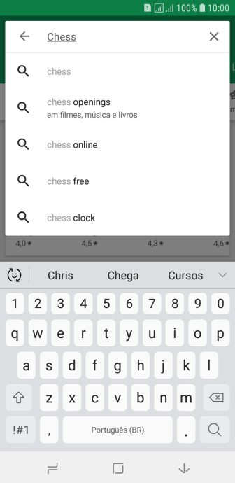 Insira o nome ou assunto do app desejado, e pressione o ícone de busca. Insira o nome ou assunto do app desejado, e pressione o ícone de busca.