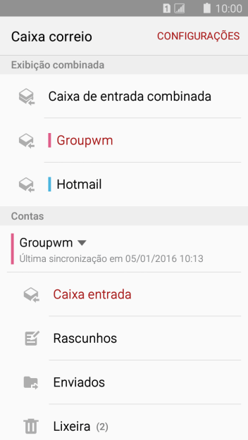 Pressione a caixa de entrada abaixo da conta de e-mail desejada. Pressione a caixa de entrada abaixo da conta de e-mail desejada.