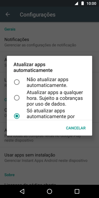 Para desativar a atualização automática de apps, você deve pressionar Não atualizar apps automaticamente.. Para desativar a atualização automática de apps, você deve pressionar Não atualizar apps automaticamente..