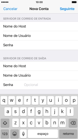 Pressione Senha e digite a senha da sua conta e-mail. Pressione Senha e digite a senha da sua conta e-mail.