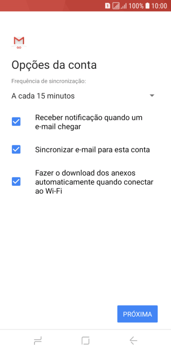 Se a tela mostrar essa imagem, sua conta foi reconhecida e configurada automaticamente. Siga as instruções da tela para inserir mais informações e finalizar a configuração. Se a tela mostrar essa imagem, sua conta foi reconhecida e configurada automaticamente. Siga as instruções da tela para inserir mais informações e finalizar a configuração.