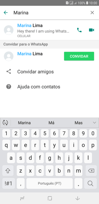 Pressione o ícone de chamada de voz para realizar uma chamada de voz para o contato. Pressione o ícone de chamada de voz para realizar uma chamada de voz para o contato.