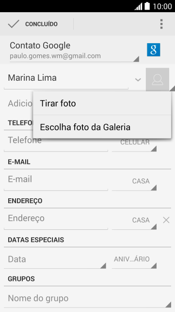 Pressione Escolha fotos da Galeria. Pressione Escolha fotos da Galeria.