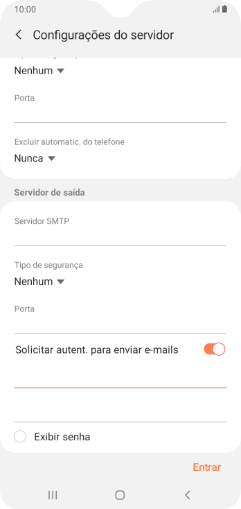 Pressione o campo da senha, e insira a senha do servidor de saída do seu provedor de e-mails. Pressione o campo da senha, e insira a senha do servidor de saída do seu provedor de e-mails.