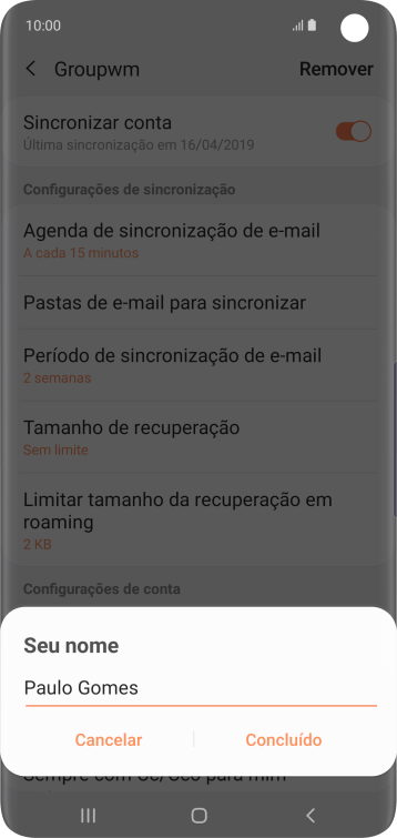 Digite o nome do remetente, e pressione Concluído. Digite o nome do remetente, e pressione Concluído.