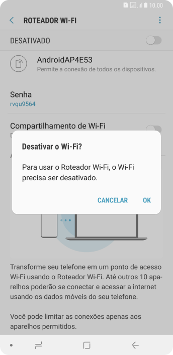 Se o Wi-Fi estiver ativado você deve pressionar OK. Se o Wi-Fi estiver ativado você deve pressionar OK.